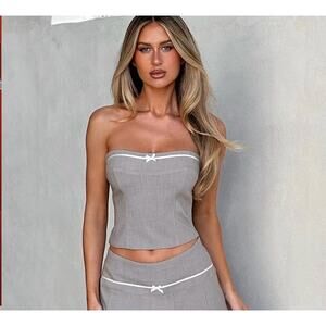 Tiger Mist beige corset zipper top size S